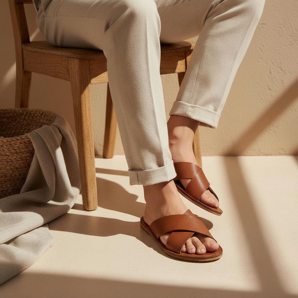 Moroccan Leather Sandals Unisex Handmade Double Sole Slides