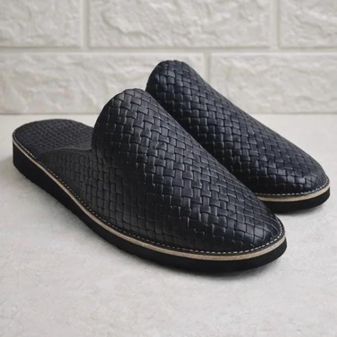 Handmade Moroccan Leather Babouche Slippers | Woven Slip-On Shoes