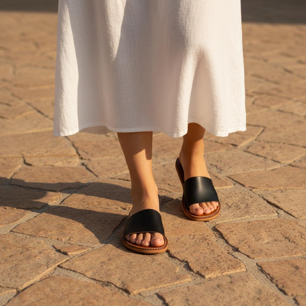 Moroccan Leather Slide Sandals Women Handmade Flat