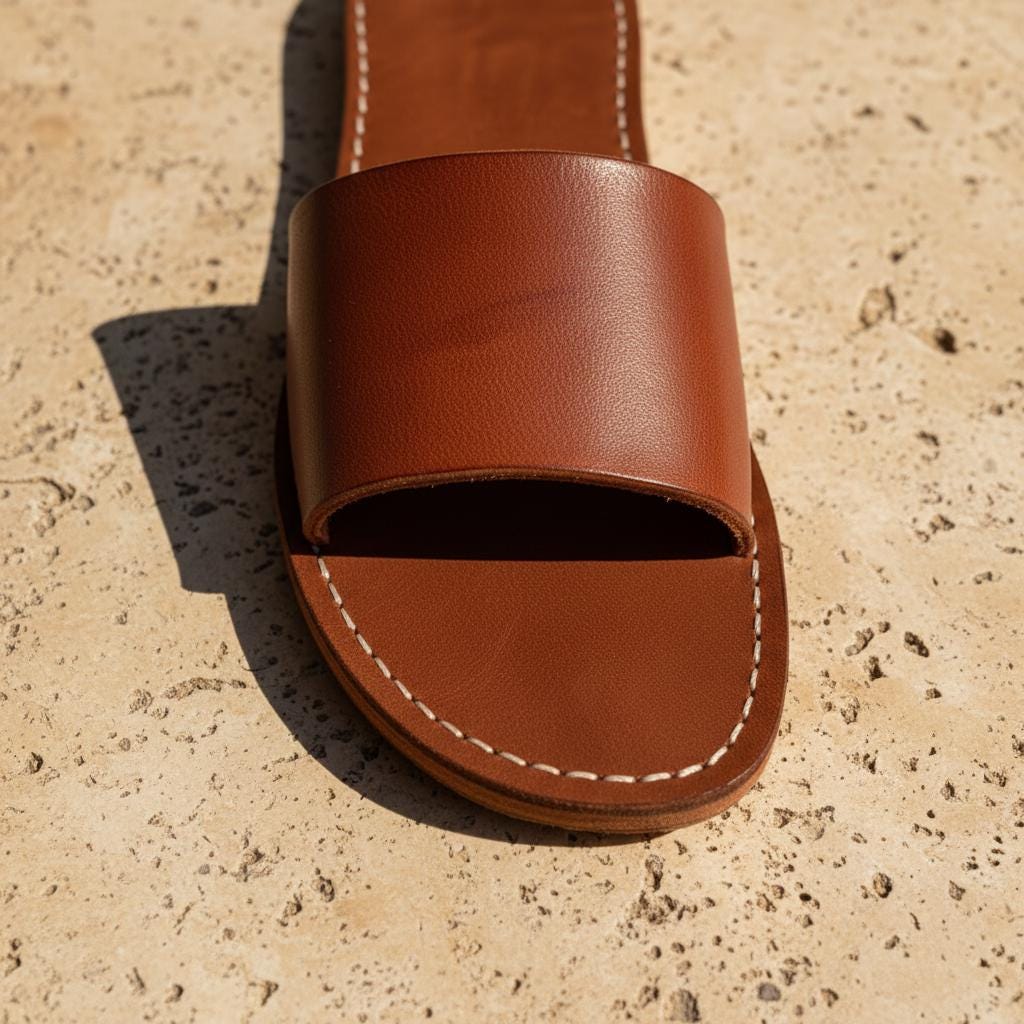 Moroccan Leather Slide Sandals Women Handmade Flat