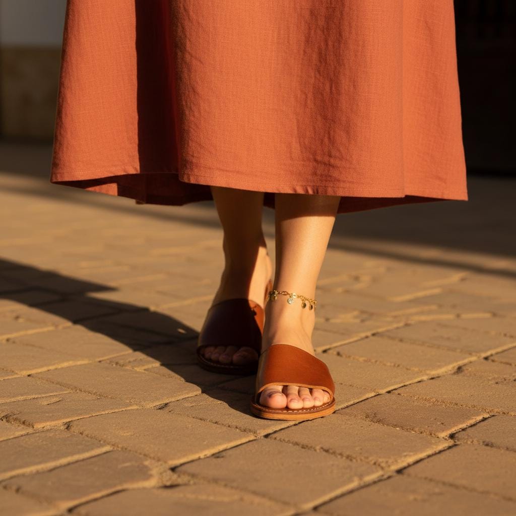 Moroccan Leather Slide Sandals Women Handmade Flat