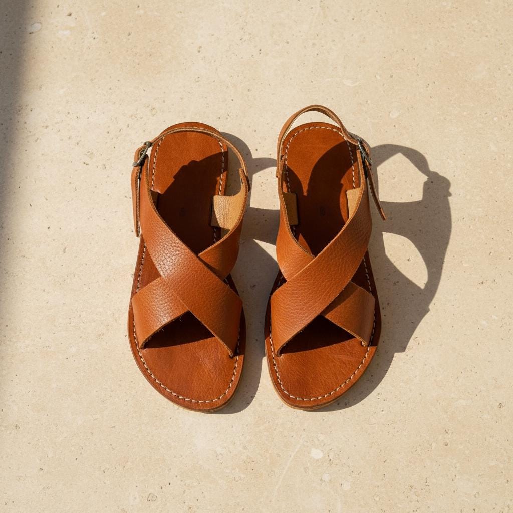 Moroccan Leather Sandals Women Handmade Boho Flat