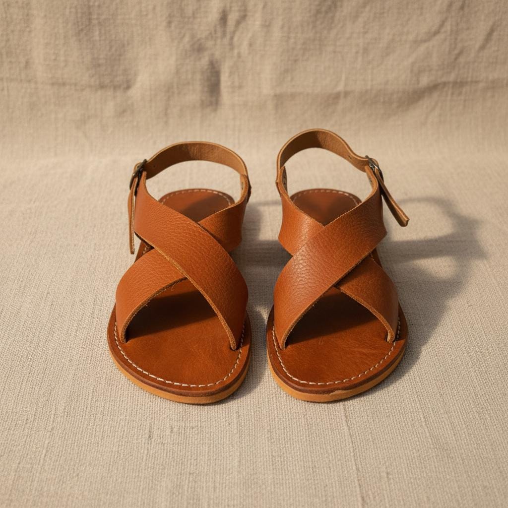 Moroccan Leather Sandals Women Handmade Boho Flat