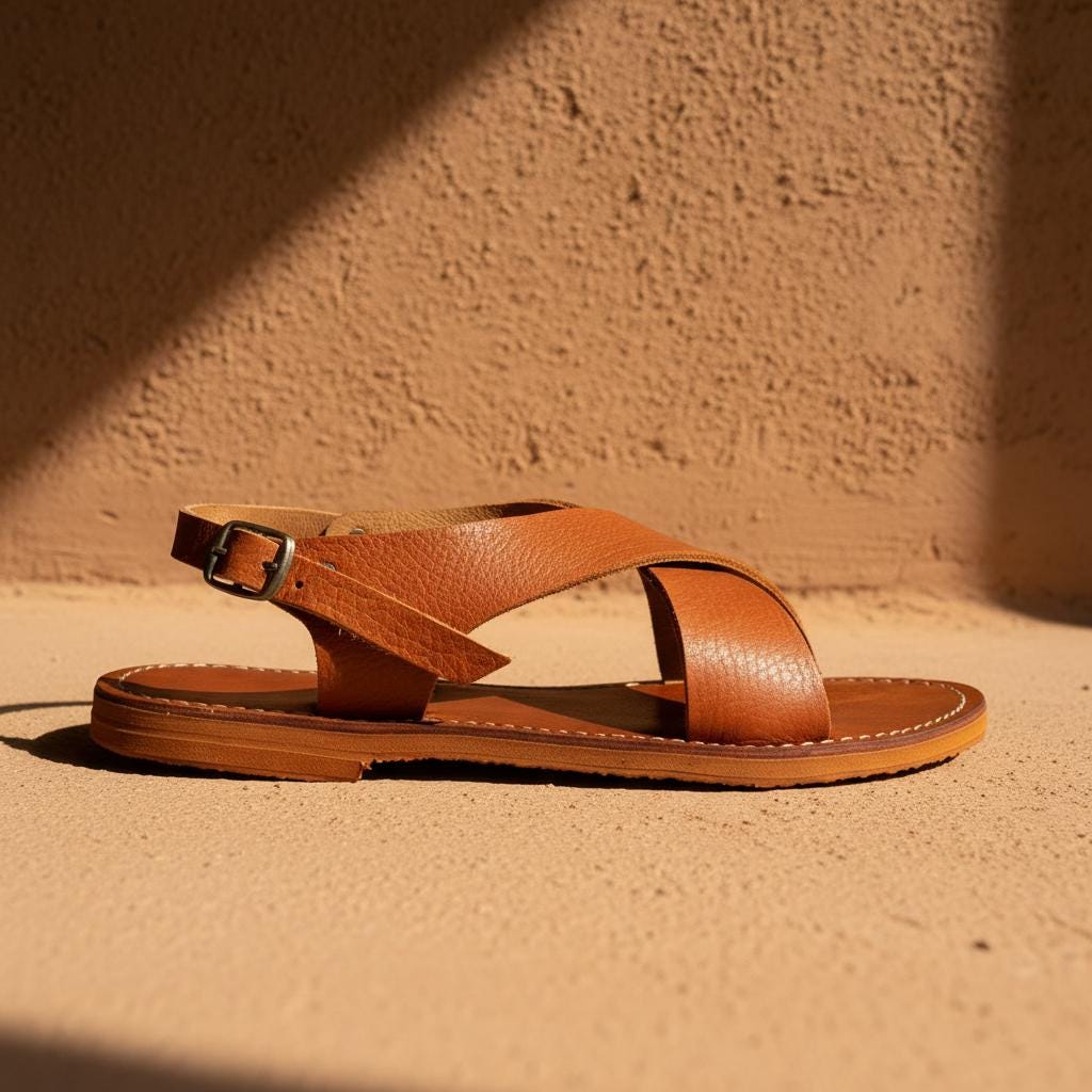 Moroccan Leather Sandals Women Handmade Boho Flat