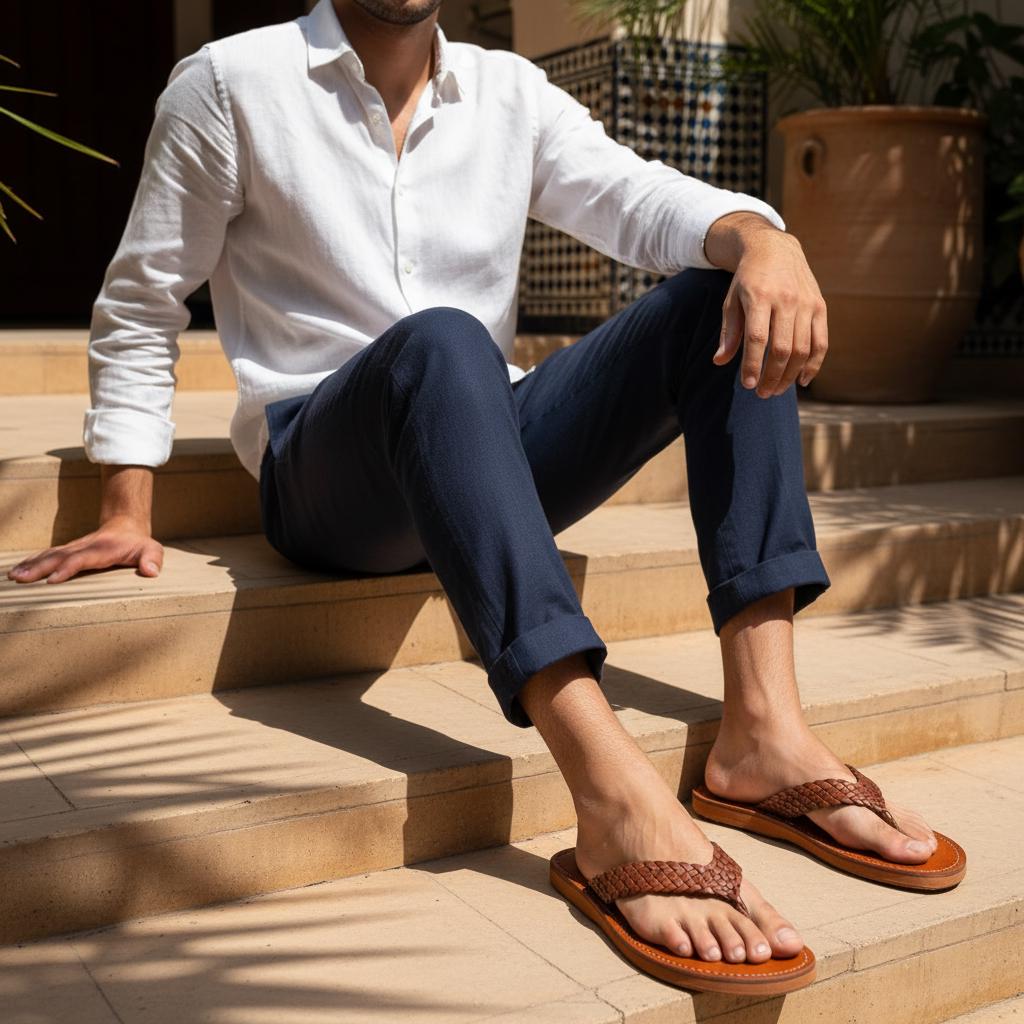 Moroccan Leather Sandals Unisex Handmade Flip Flops
