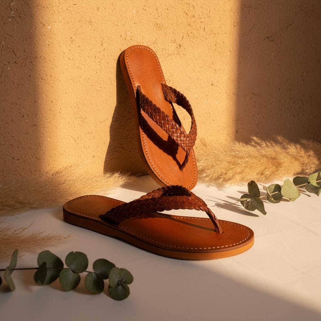 Moroccan Leather Sandals Unisex Handmade Flip Flops