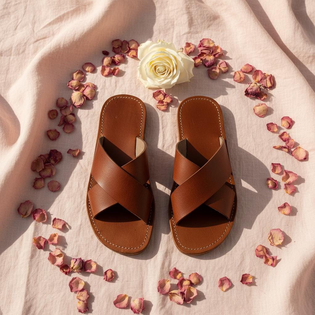 Moroccan Leather Sandals Unisex Handmade Double Sole Slides