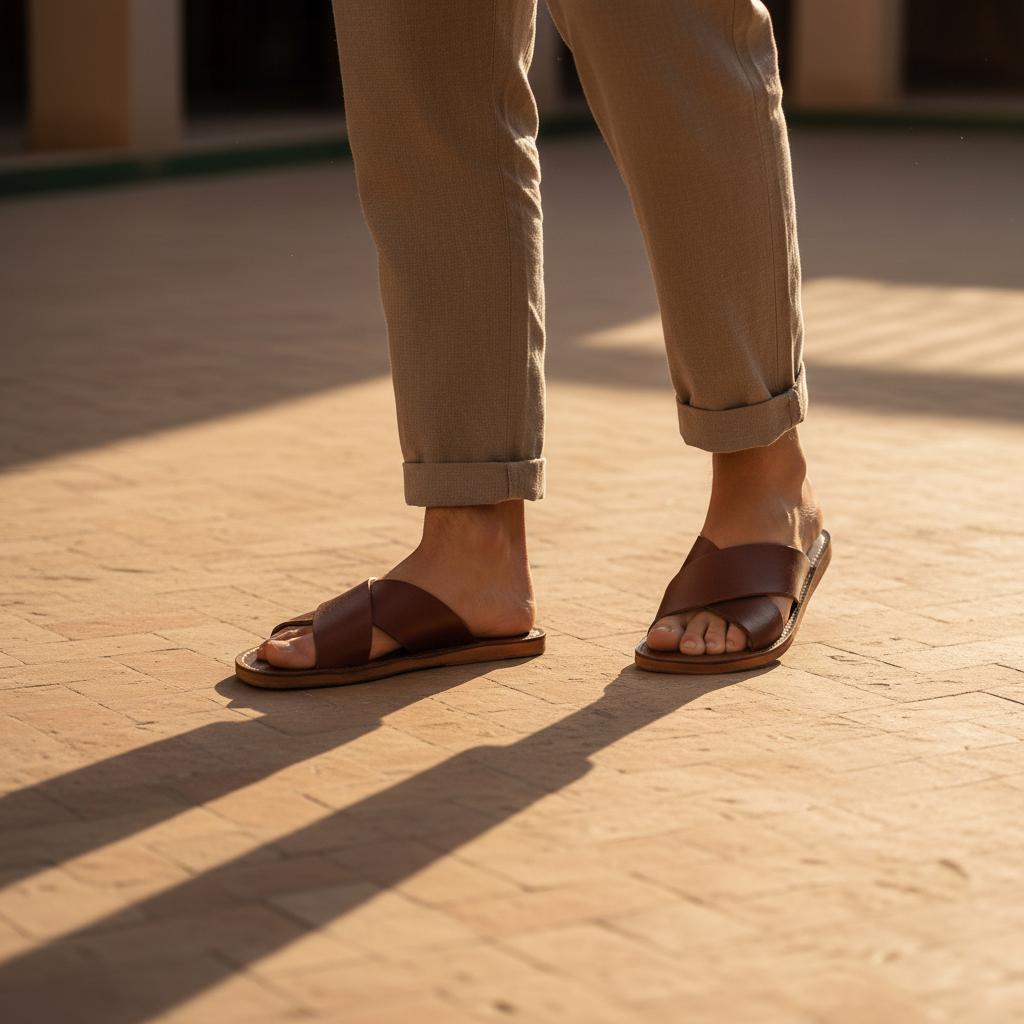 Moroccan Leather Sandals Unisex Handmade Double Sole Slides