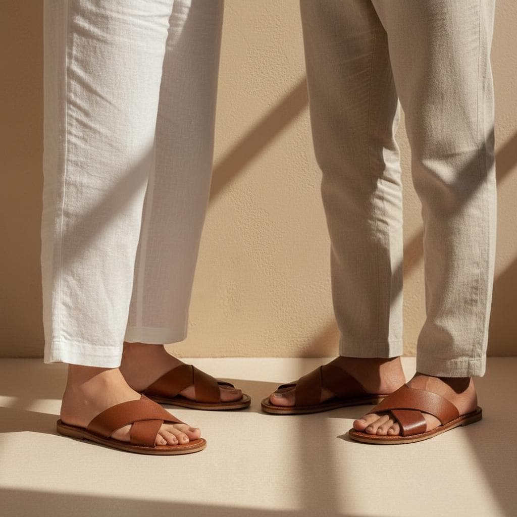 Moroccan Leather Sandals Unisex Handmade Double Sole Slides