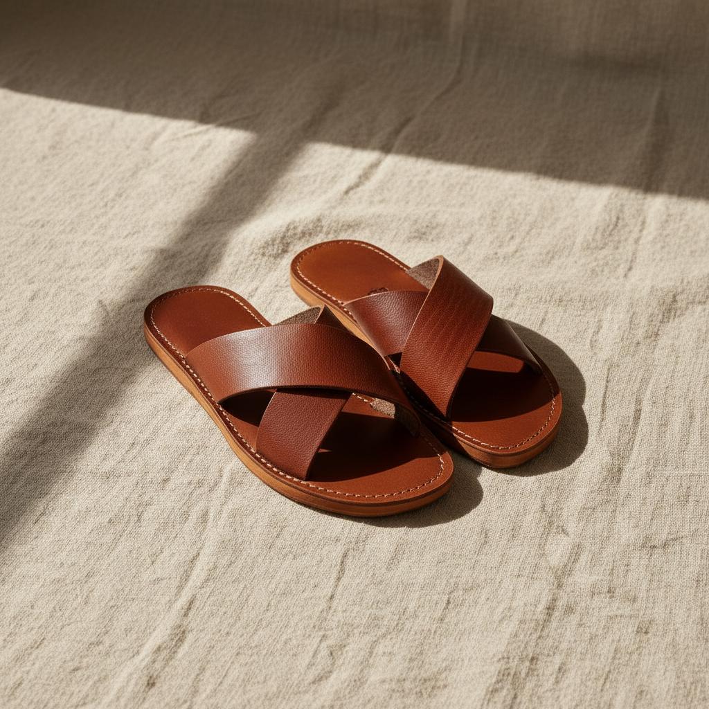 Moroccan Leather Sandals Unisex Handmade Double Sole Slides
