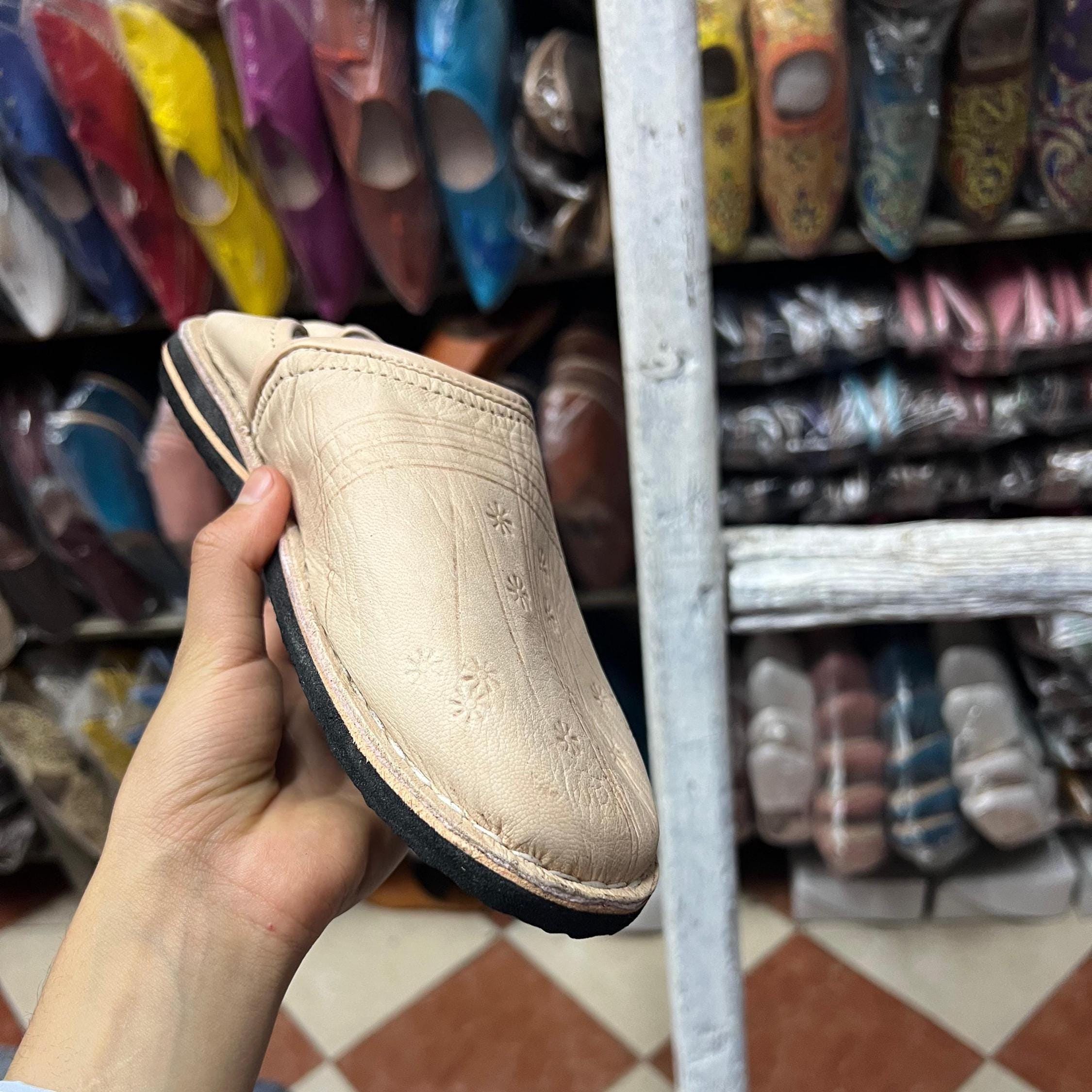 Moroccan Babouche Slippers Handmade | Traditional Leather Babouches for Women &amp; Men | Comfortable Indoor Outdoor Slippers Morocco