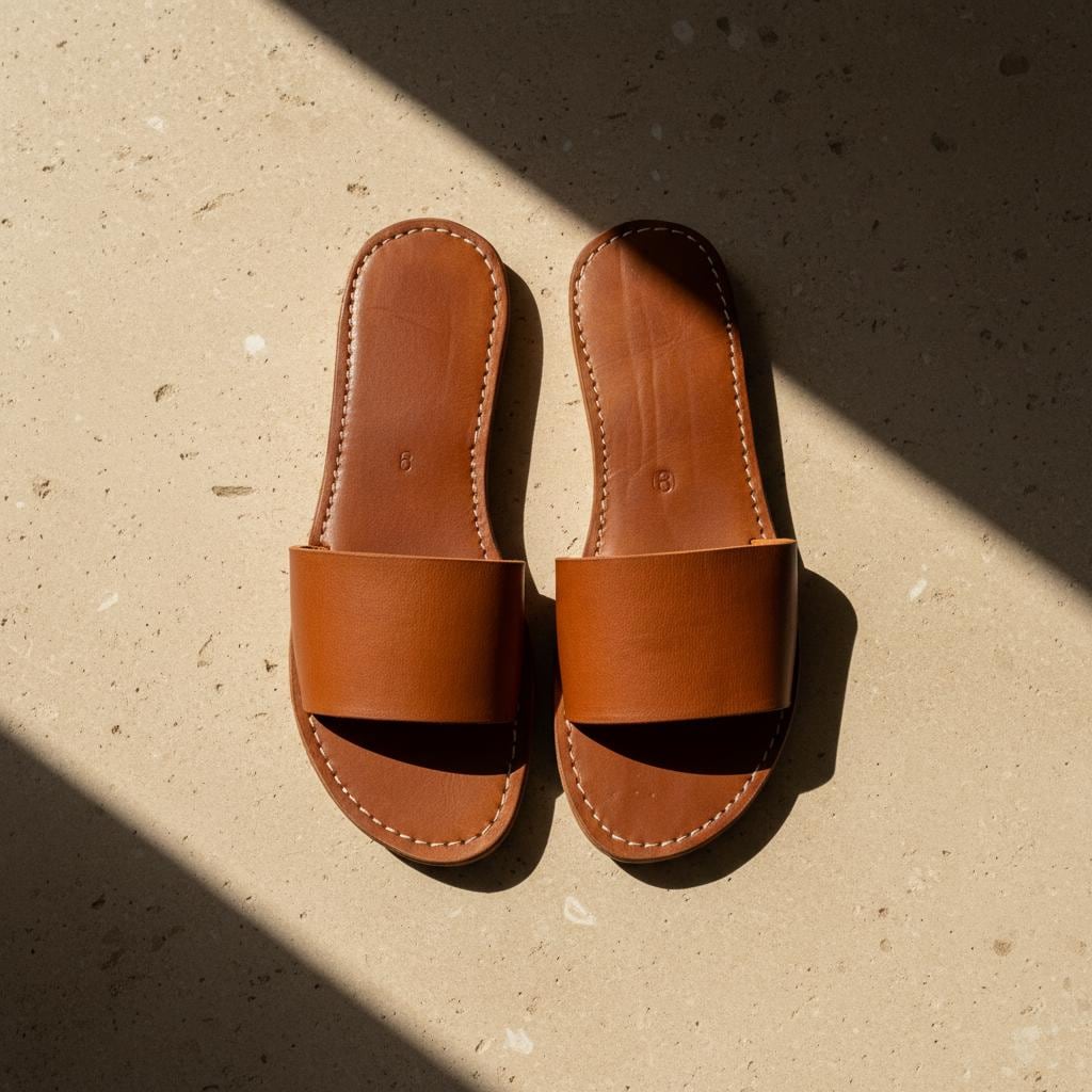 Moroccan Leather Slide Sandals Women Handmade Flat