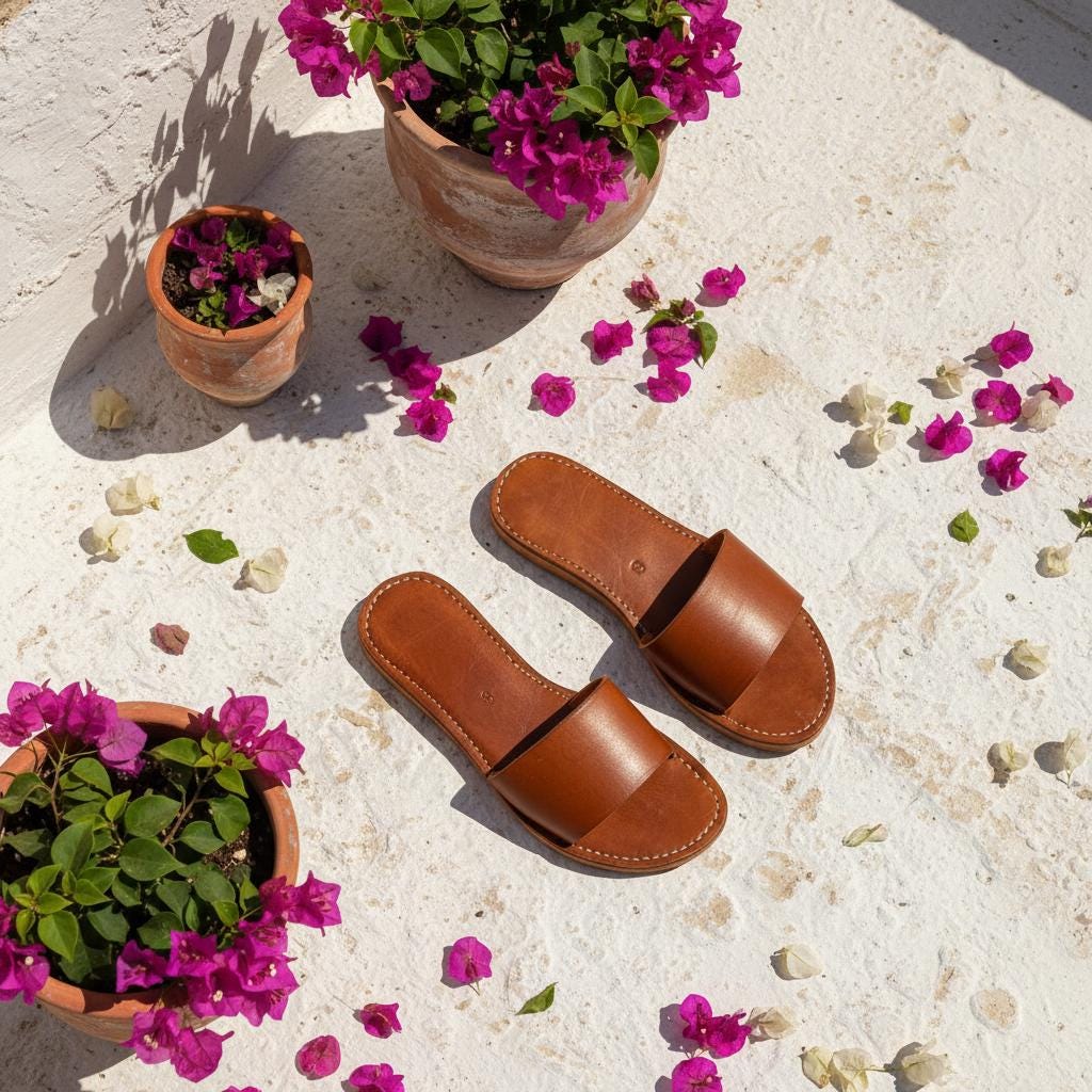 Moroccan Leather Slide Sandals Women Handmade Flat