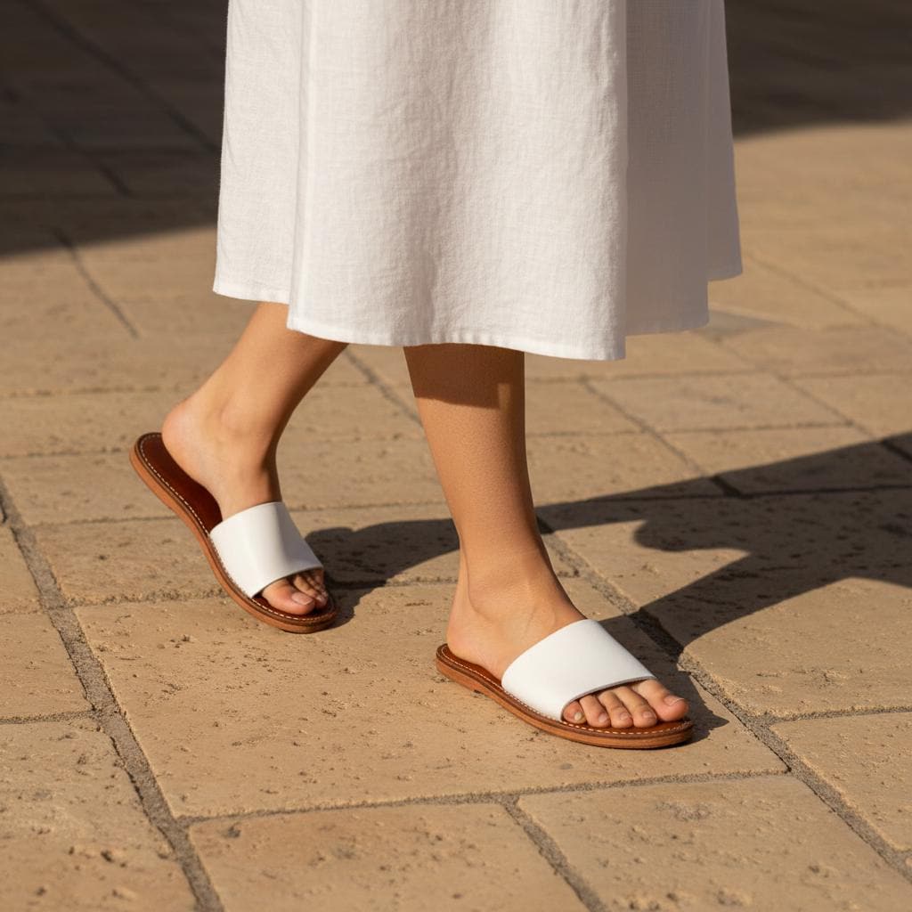 Moroccan Leather Slide Sandals Women Handmade Flat