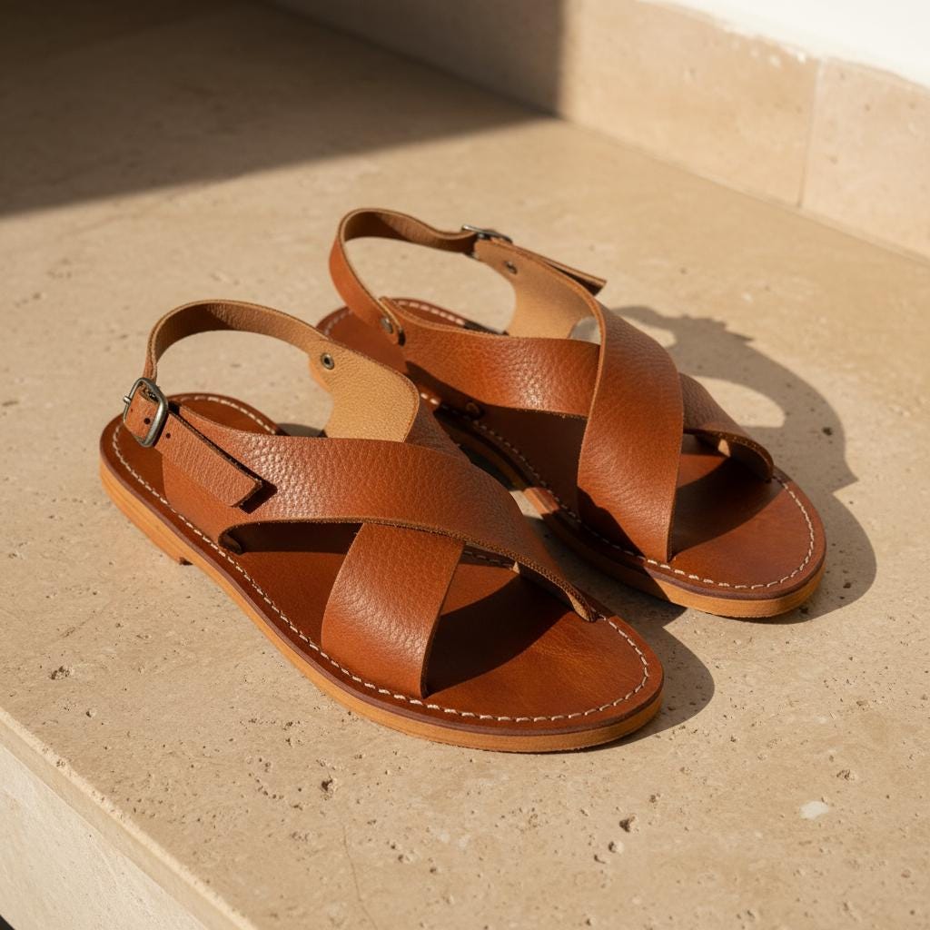 Moroccan Leather Sandals Women Handmade Boho Flat