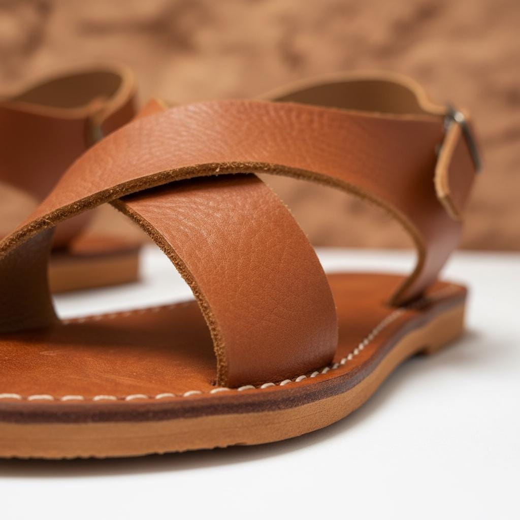 Moroccan Leather Sandals Women Handmade Boho Flat