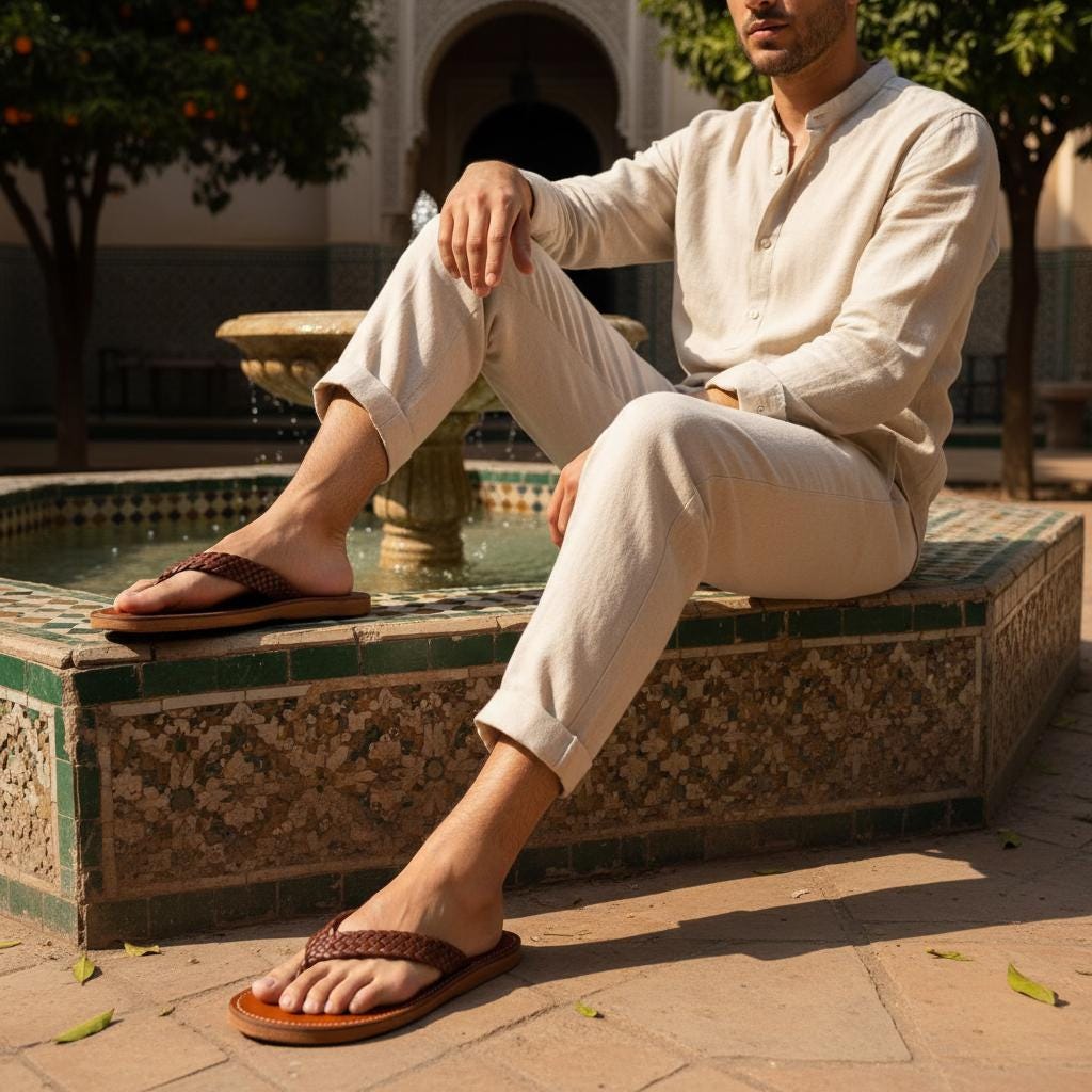 Moroccan Leather Sandals Unisex Handmade Flip Flops