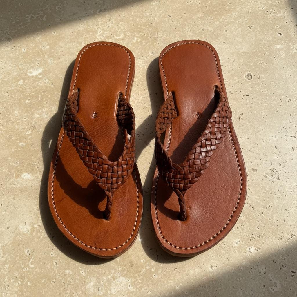 Moroccan Leather Sandals Unisex Handmade Flip Flops