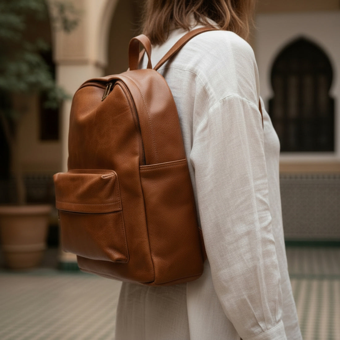 Handmade Moroccan Leather Backpack Laptop Rucksack