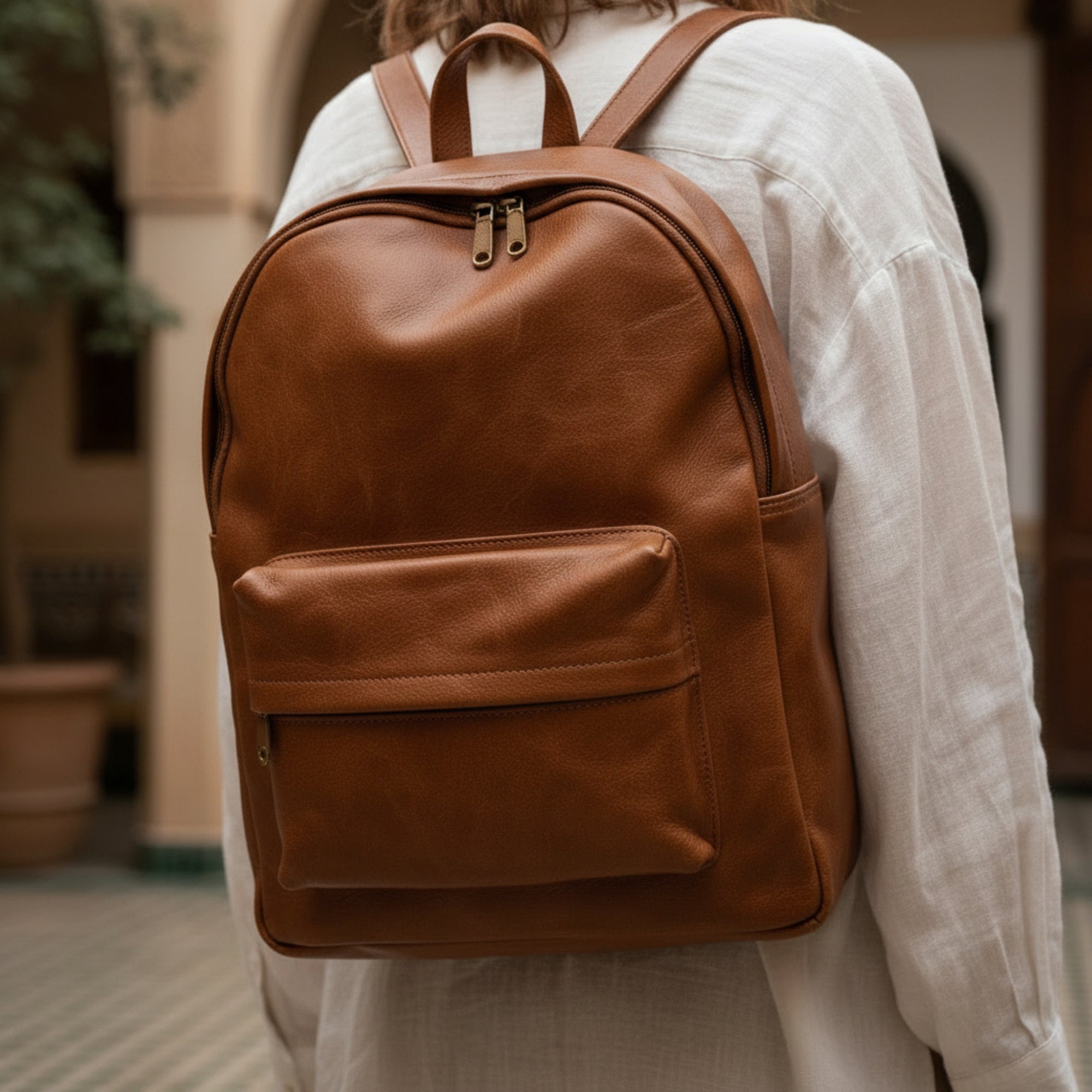 Handmade Moroccan Leather Backpack Laptop Rucksack