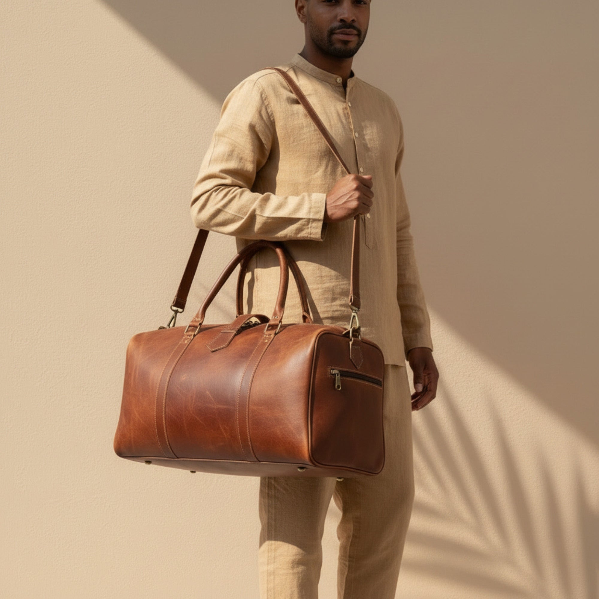 Handmade Moroccan Leather Duffle Bag Travel Weekender