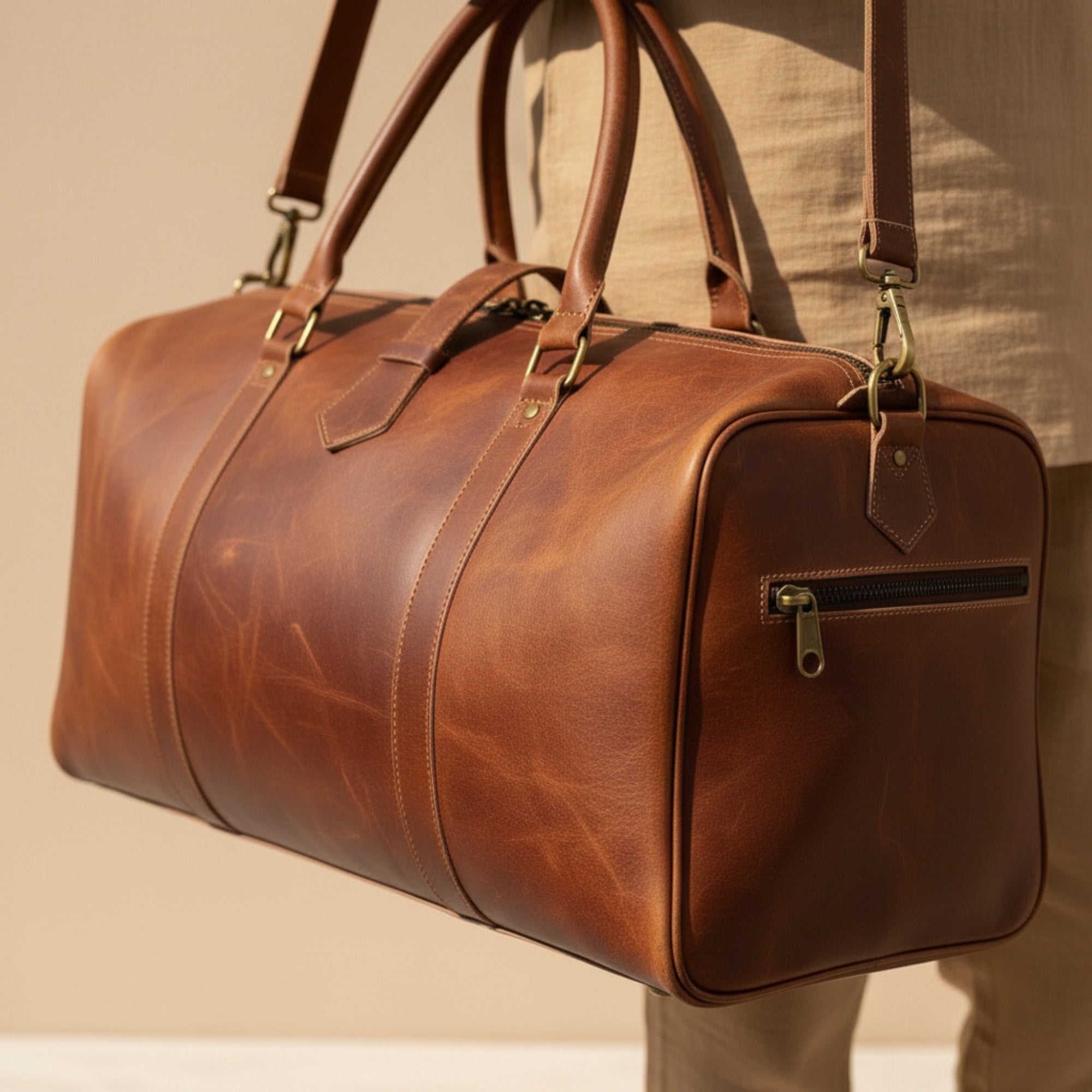 Handmade Moroccan Leather Duffle Bag Travel Weekender