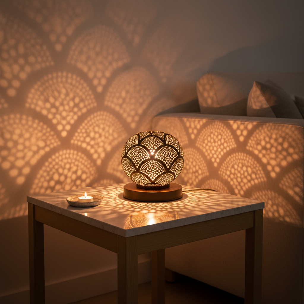 Minimalist side table at night