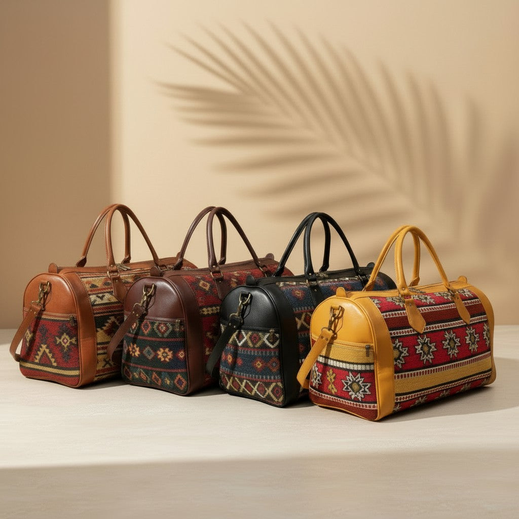 Moroccan Rug Bag Leather Duffel Unique