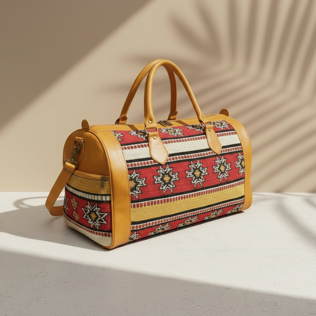Moroccan Rug Bag Leather Duffel Unique