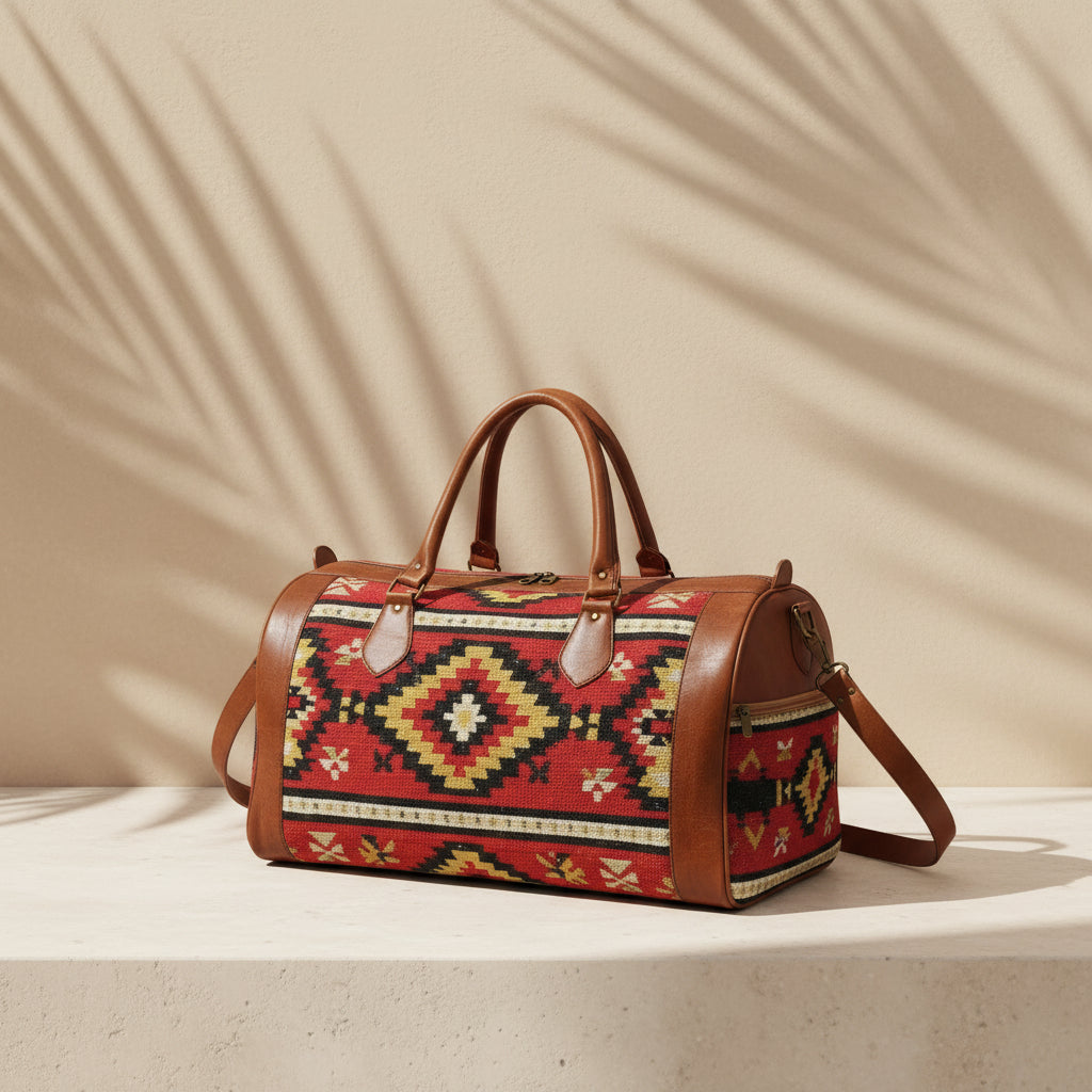 Moroccan Rug Bag Leather Duffel Unique