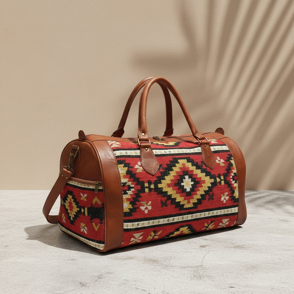 Moroccan Rug Bag Leather Duffel Unique