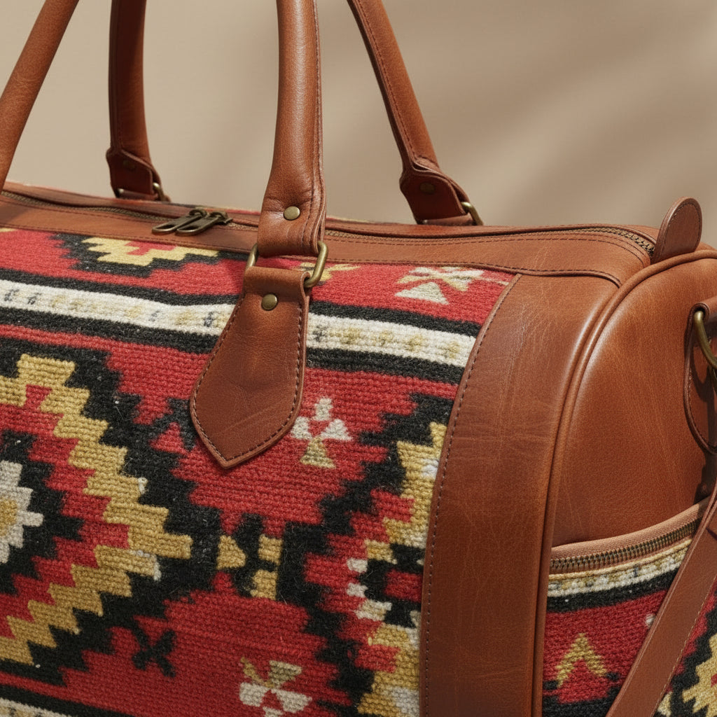 Moroccan Rug Bag Leather Duffel Unique