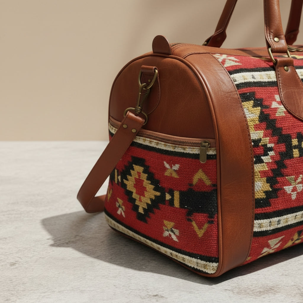 Moroccan Rug Bag Leather Duffel Unique