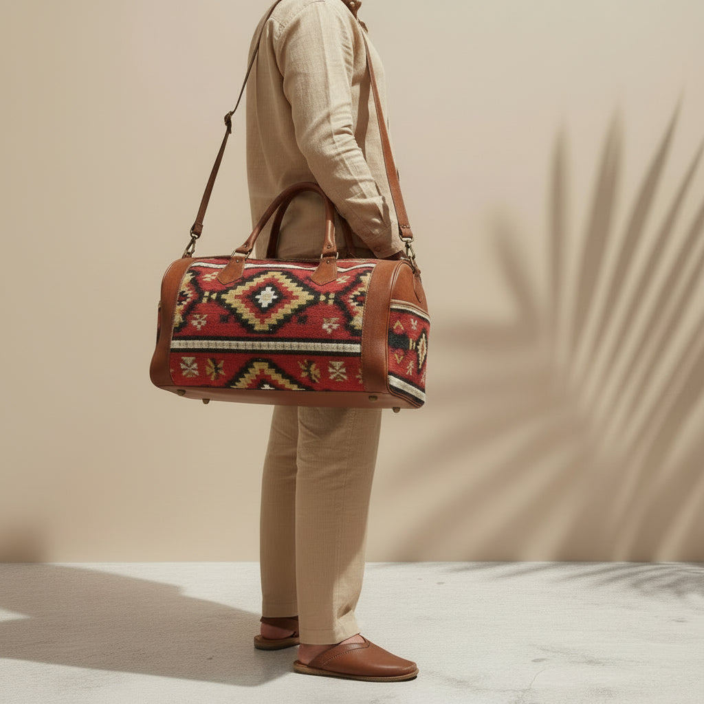 Moroccan Rug Bag Leather Duffel Unique
