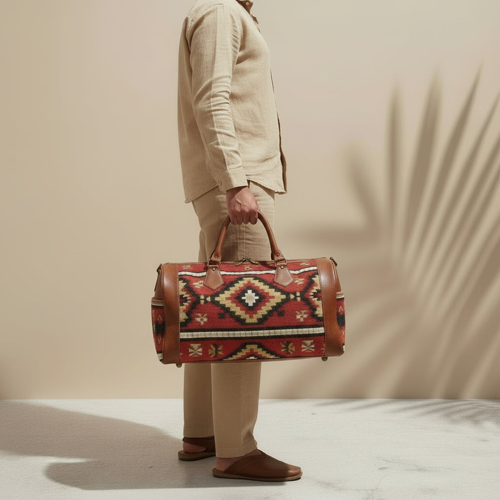 Moroccan Rug Bag Leather Duffel Unique