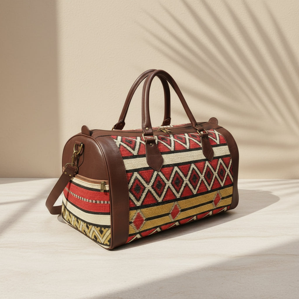 Moroccan Rug Bag Leather Duffel Unique