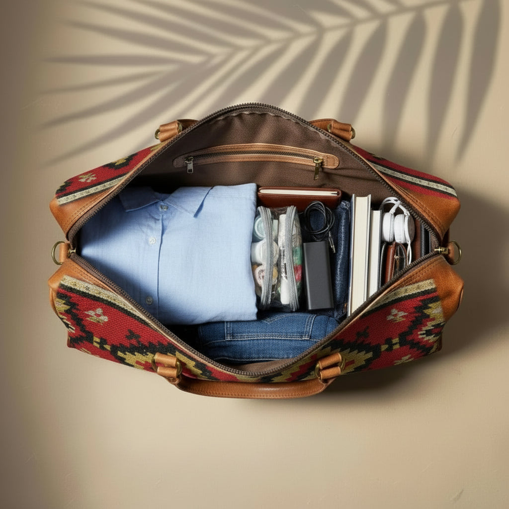 Moroccan Rug Bag Leather Duffel Unique