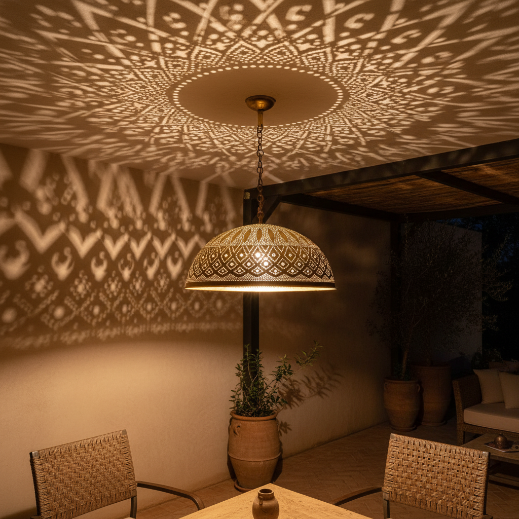 Outdoor patio at night