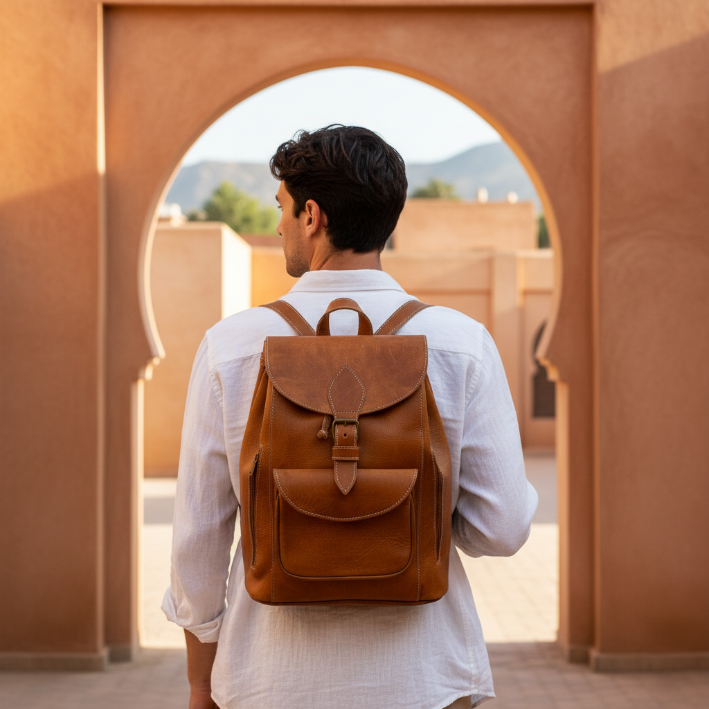 Handmade Leather Backpack Weekender Bag Morocco