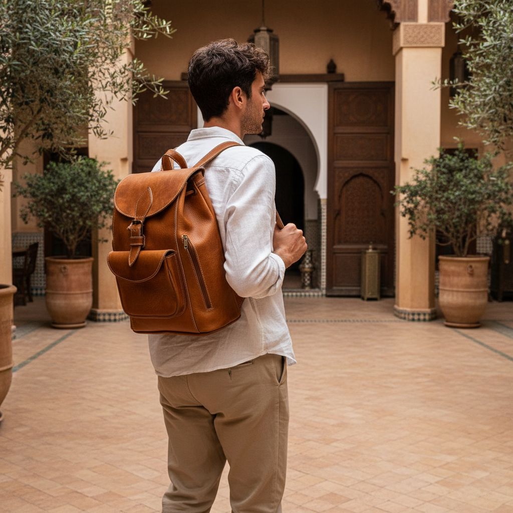 Handmade Leather Backpack Weekender Bag Morocco
