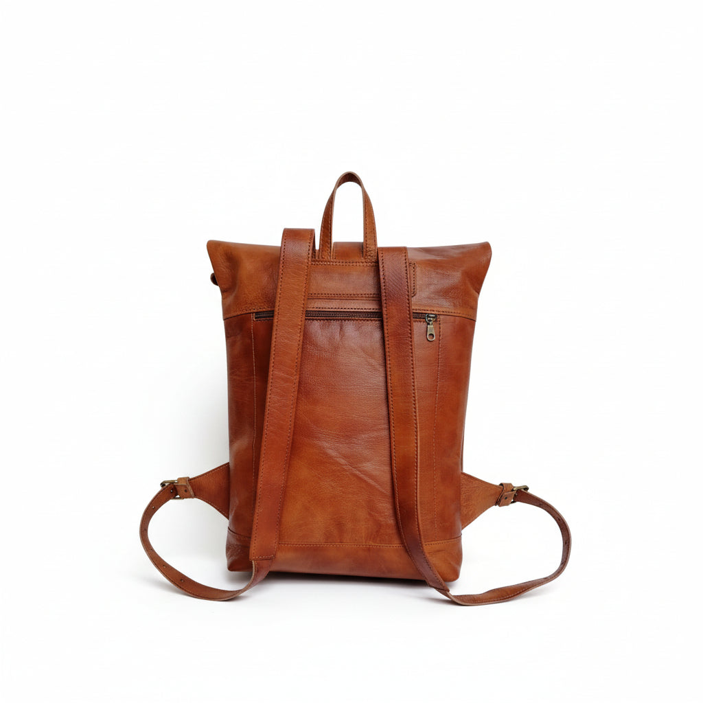 Handmade Moroccan Roll Top Leather Backpack