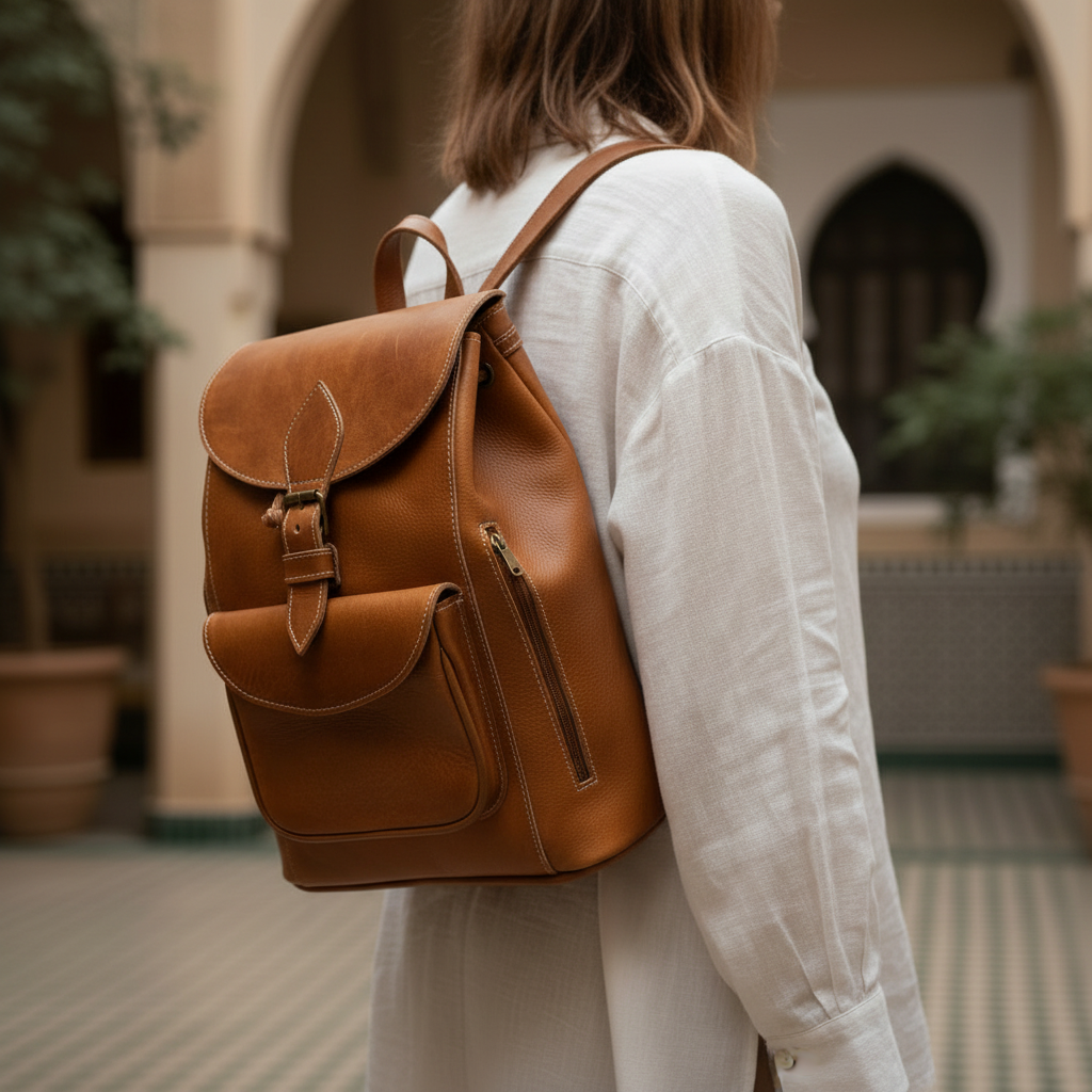 Handmade Leather Backpack Weekender Bag Morocco