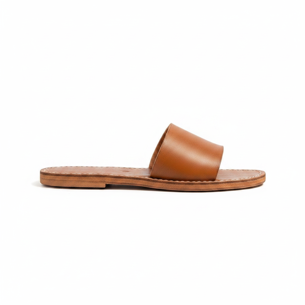 Moroccan Leather Slide Sandals Women Handmade Flat
