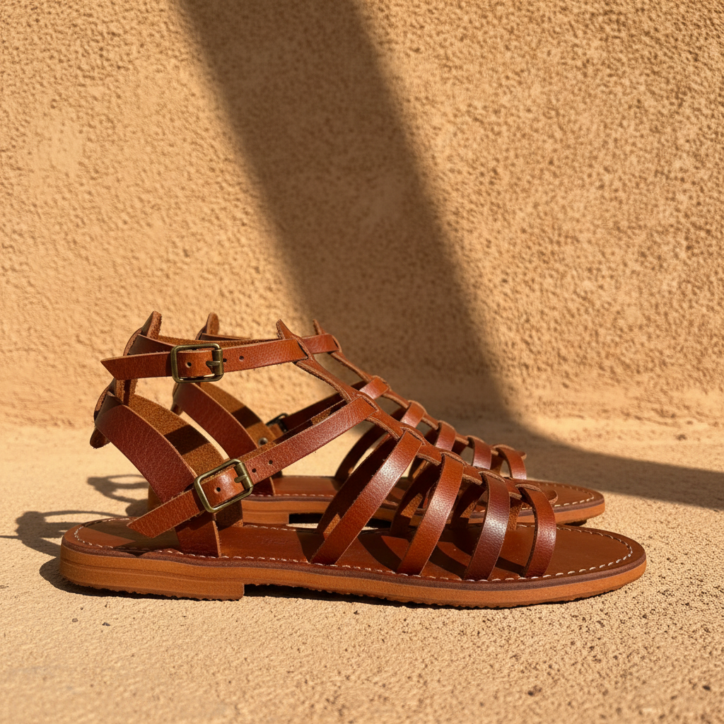Moroccan Leather Gladiator Sandals Women Handmade Strappy
