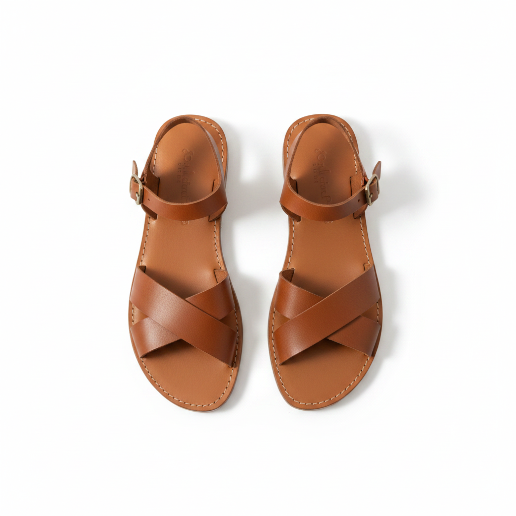 Handmade Leather Sandals Women Flat Ankle Strap Minimalist