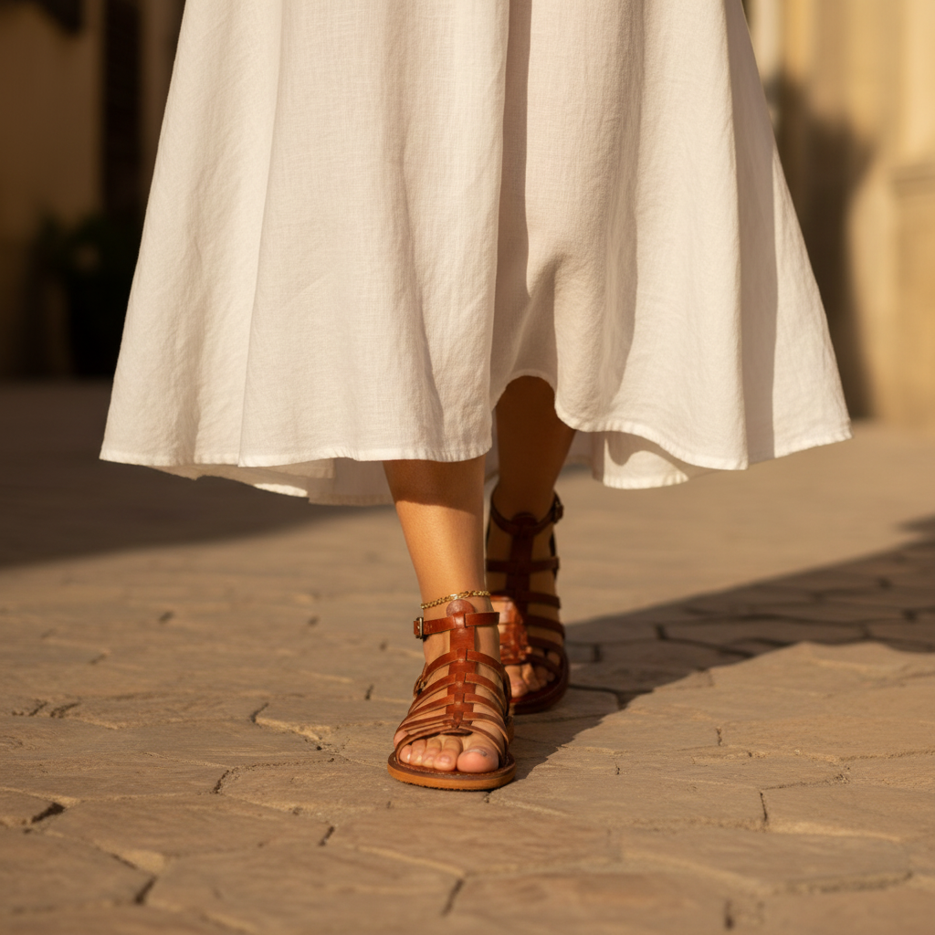 Moroccan Leather Gladiator Sandals Women Handmade Strappy