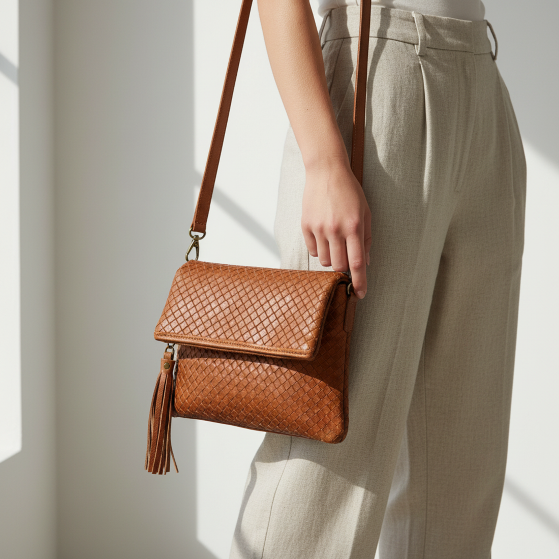 Handmade Woven Leather Crossbody Bag Morocco