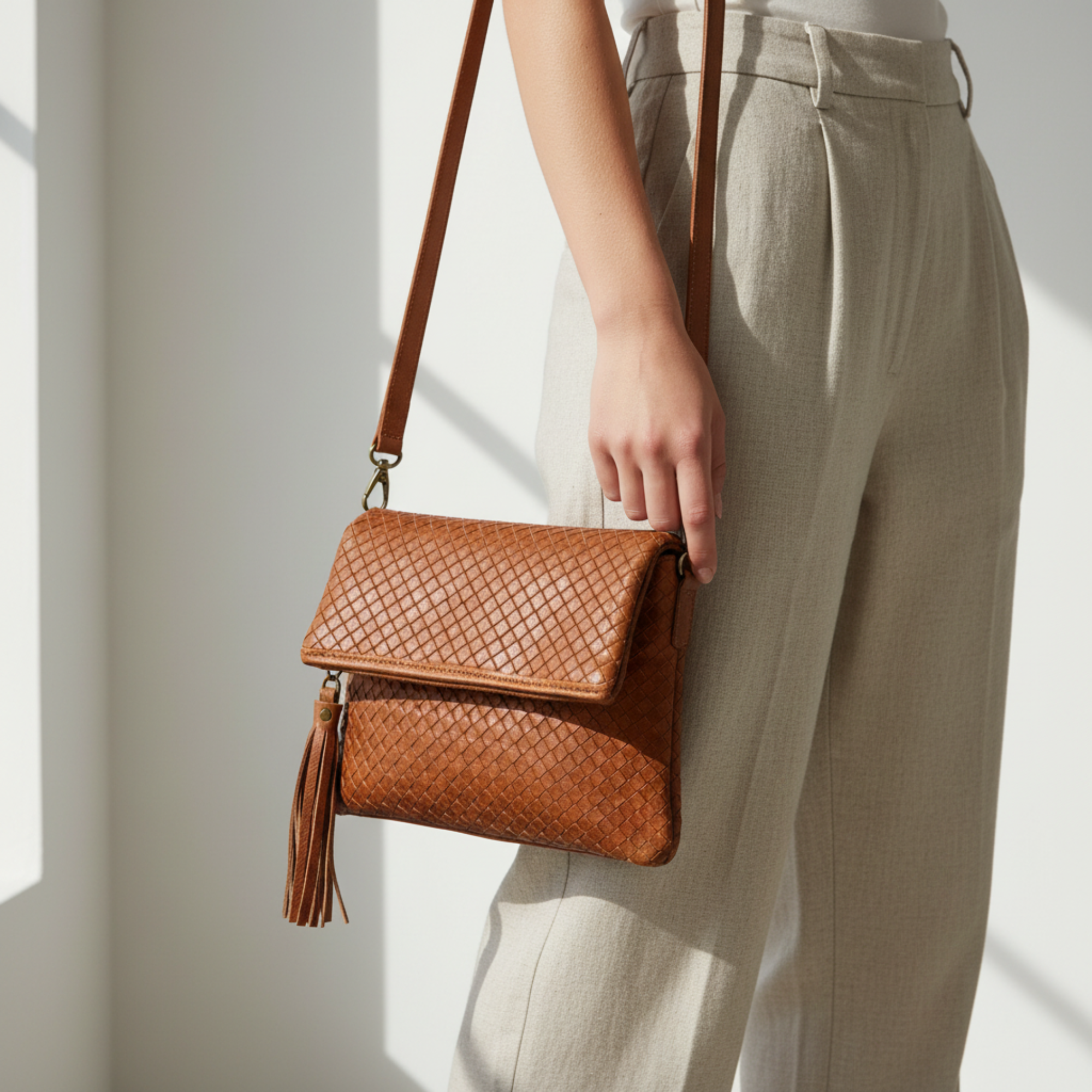 Handmade Woven Leather Crossbody Bag Morocco